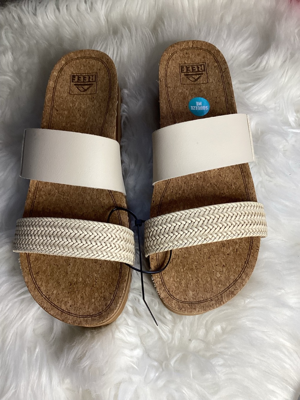 REEF White Braided Slide Sandals for Women